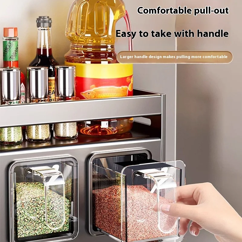 Spice Rack Stainless Steel Kitchen Spice Rack Wall-Mounted Multi-Functional Spice Rack Box Jar Kitchen Storage Home Seasoning Organizer