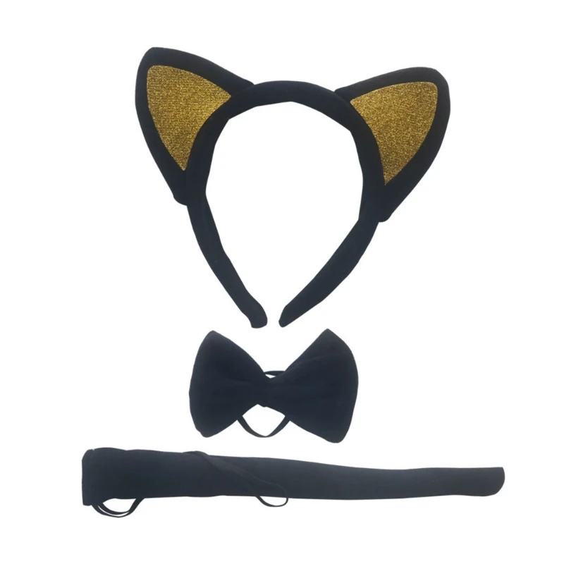 Cats-Costume Set Cat-Ears Headband Bowtie Tail Tutu Skirt for Kids-Girls-Boys Halloween Costume Cosplay Party Props