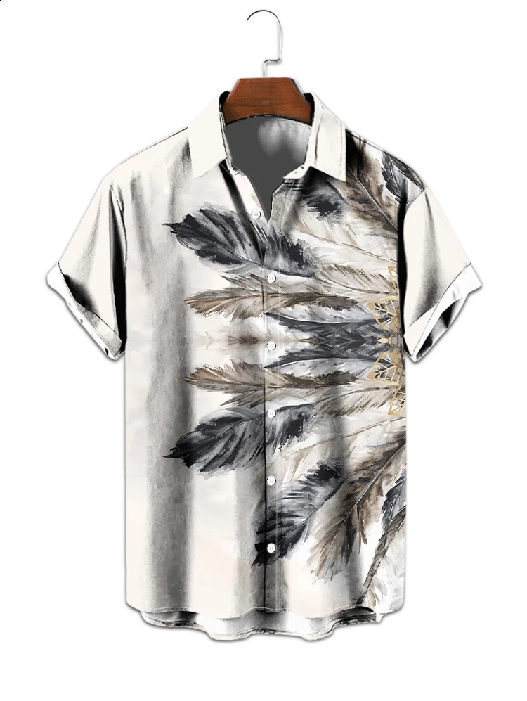 

Hot selling Hawaiian loose casual style men's short-sleeved shirt retro ethnic style elements 3D digital printing shirt