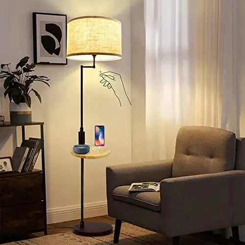 

& Living Room Floor Lamp with USB Charging Port-DLLT Stand Reading Light & Side Table-Classic Tall Pole Light for Office Queen a