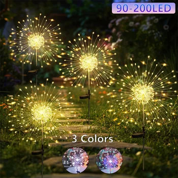 Fuochi d'artificio solari 90-200LED Decorazioni da giardino per esterni Impermeabile Accensione/spegnimento automatico Risparmio energetico Installazione semplice Decorazioni per matrimoni per feste 1