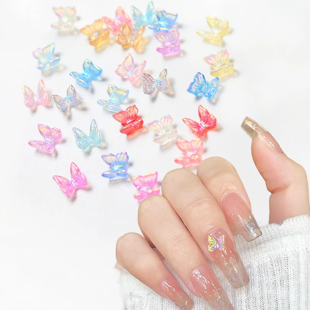 Description Picture 4 of item100Pcs Colorful Aurora Butterfly Nail Art Decoration 6mm Resin Mini 3D Butterfly Nail Charms AB /Pink Cute Manicure Butterfly N*