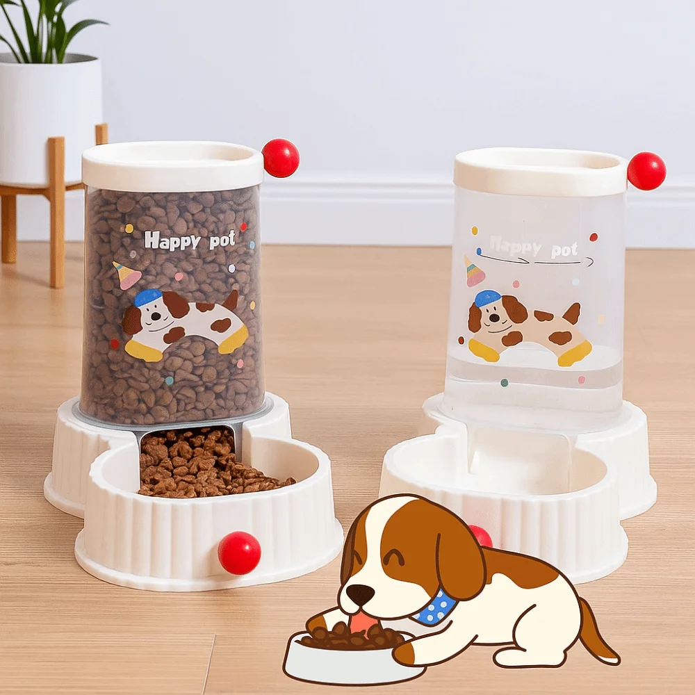 Pet Feeding Organizer Cartoon Dog Food Dispenser Plastic Large Capacity Automatic Dog Feeder Detachable Pet Water Fountain Home