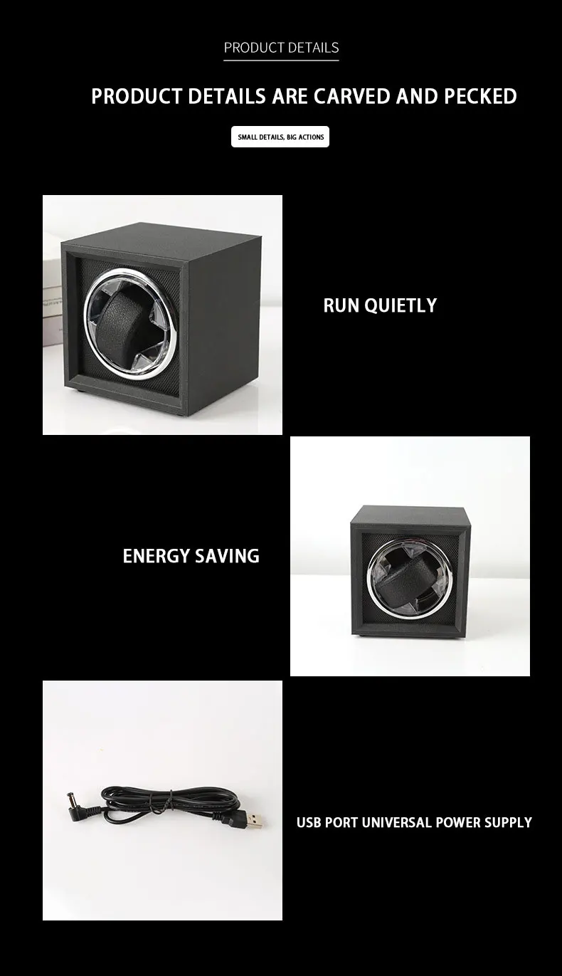 Matte black automatic watch winder box with Mabuchi motor and single-slot design