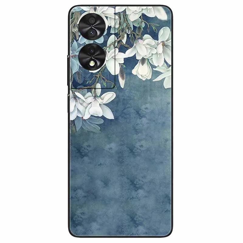 Floral Silicone Soft TPU Phone Cover with Black Bumper