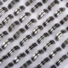 Hot 50/100Pcs Mixed Stainless Steel Black Stripe Rings Wholesale Bulk Men Women Wedding Ring Jewelry Gifts17-21mm Lots 1