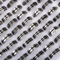Hot 50/100Pcs Mixed Stainless Steel Black Stripe Rings Wholesale Bulk Men Women Wedding Ring Jewelry Gifts17-21mm Lots 1