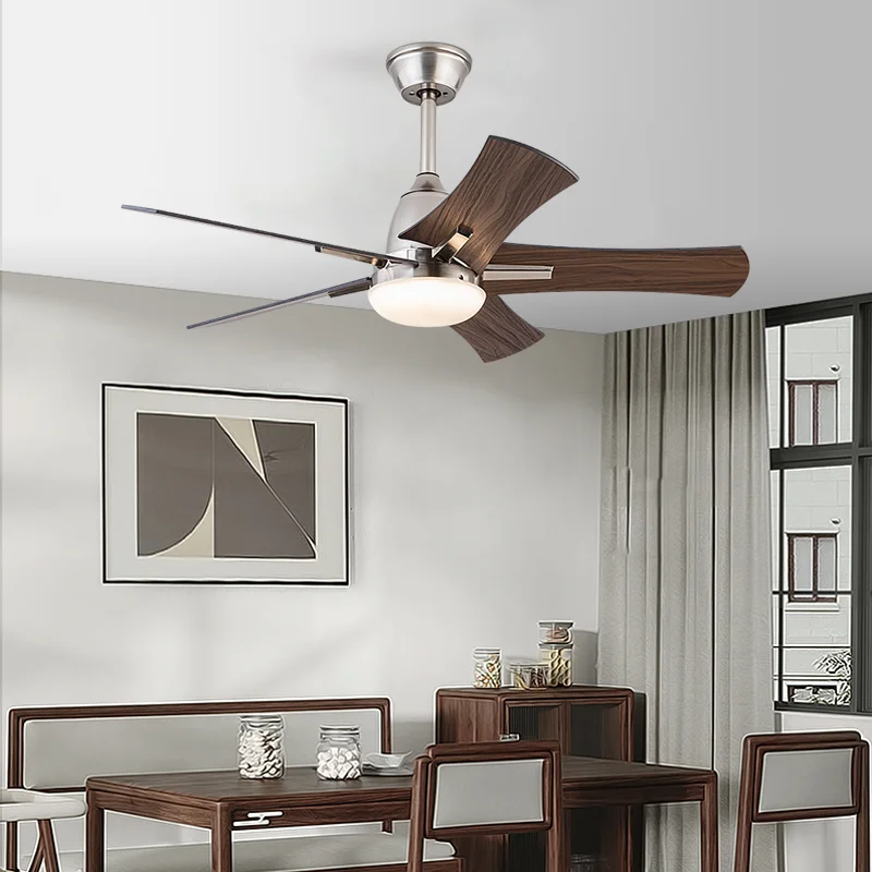 

Sliver Modern Wood Ceiling Fan with light Remote Control 5 Blade Design Dimmable Light Low Profile Ceiling Fan