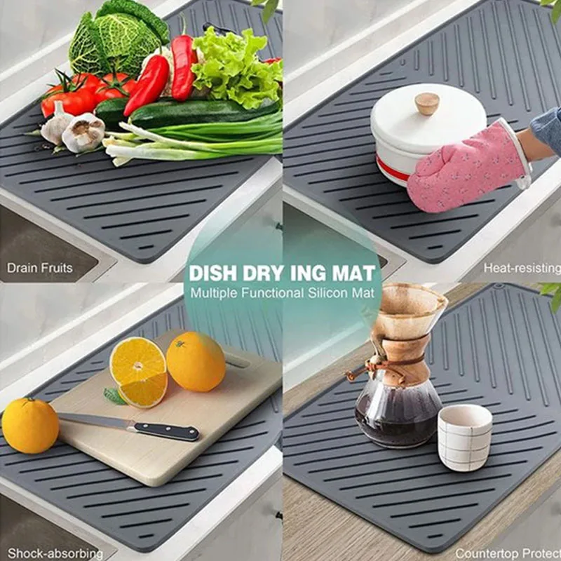 Silicone Dish Drying Mat Multiple Usage Hygienic Drying Pad Easy To Clean Kitchen Counter Sink Drawer liner silicone baking mat