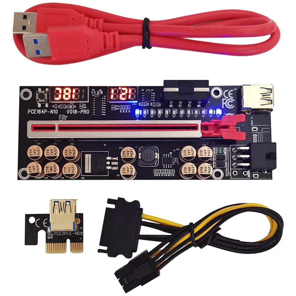 VER018 PRO PCI-E Riser Card USB 3.0 Cable 018 PLUS PCI Express 1X To 16X Extender PCIe Adapter for BTC Mining(Red) pci e riser card