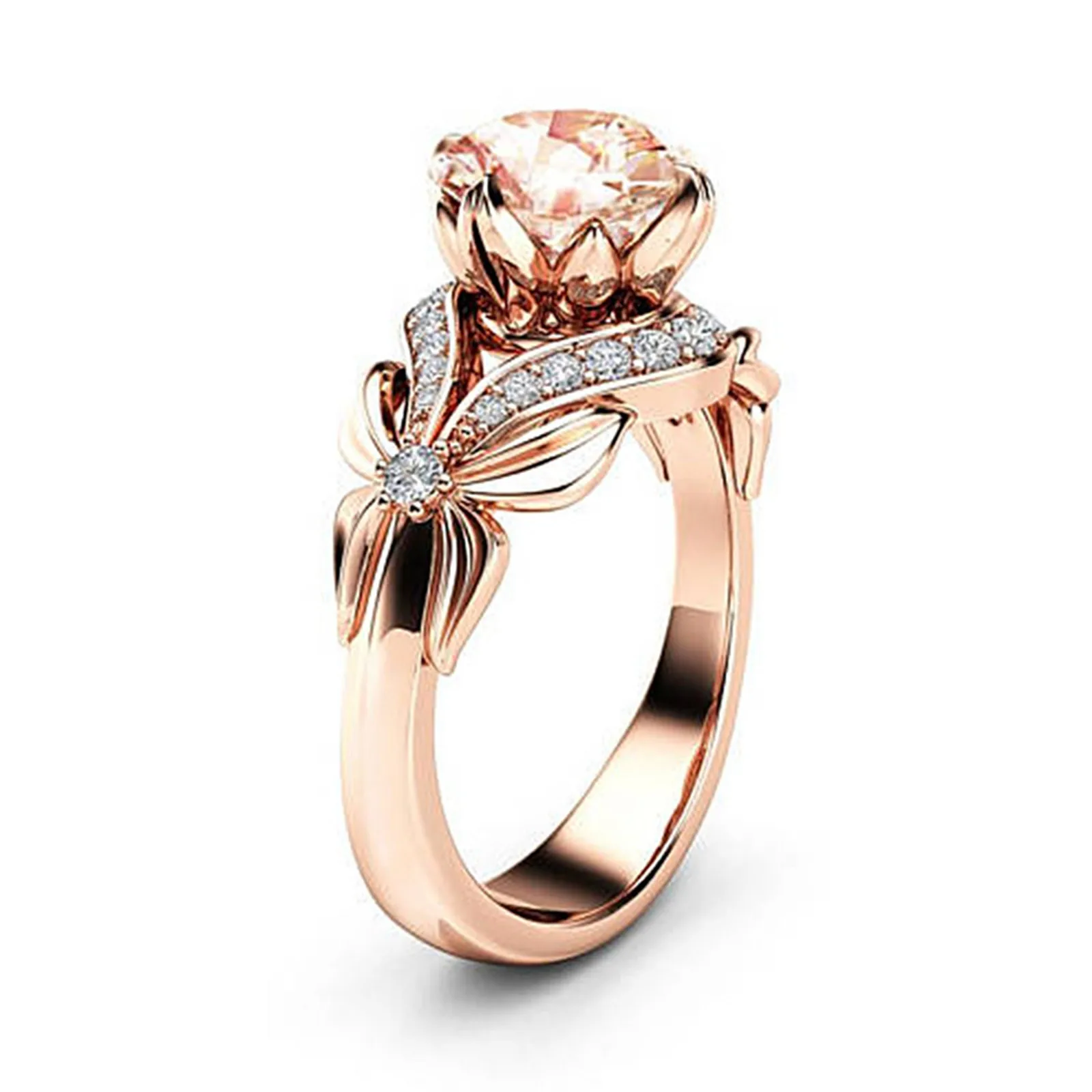 Dazzling Rose Gold Color Metal Flower Round Rose Stone Ring Luxury Party Engagement Wedding Rings for Women Jewelry 3