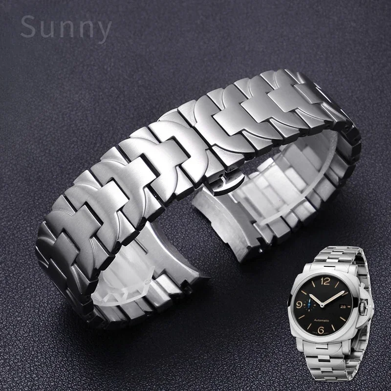 Per Panerai Luminer Series Argento Nero 24 22Mm Pam441111 Cinturino Per Orologio Da Uomo In Acciaio Inossidabile Solido Antiruggine Per Esterni