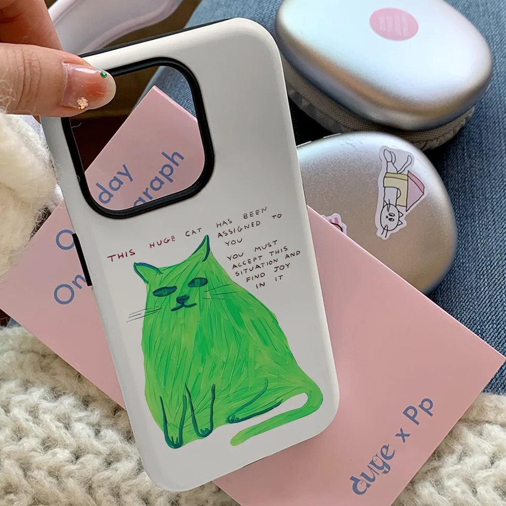 Fluorescent Green Funny Cat 2-in-1 Sturdy Phone Case and Back Cover