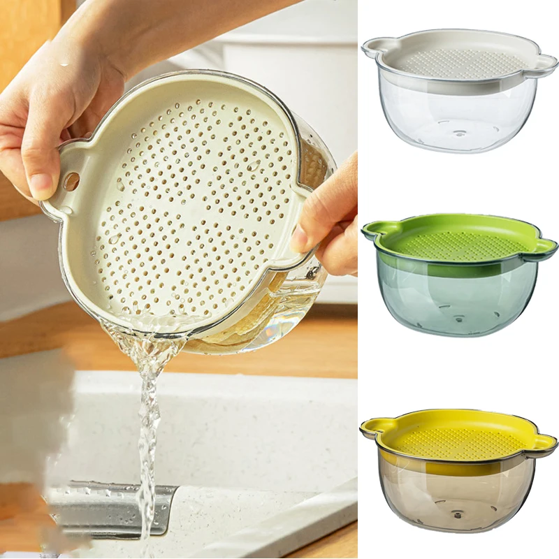 

Kitchen Double Drain Basket Fruit Vegetable Storage Box Strainer Food Vegetable Washing Storage Basket Sink Filter Kitchen Tools