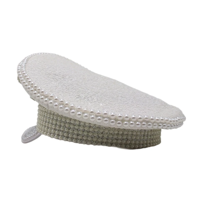 

Jeweled Captain Hat with Heavy Pearls Sequins for Bride Bachelorette Party Hand Beading Pearls Hat Wedding Photos