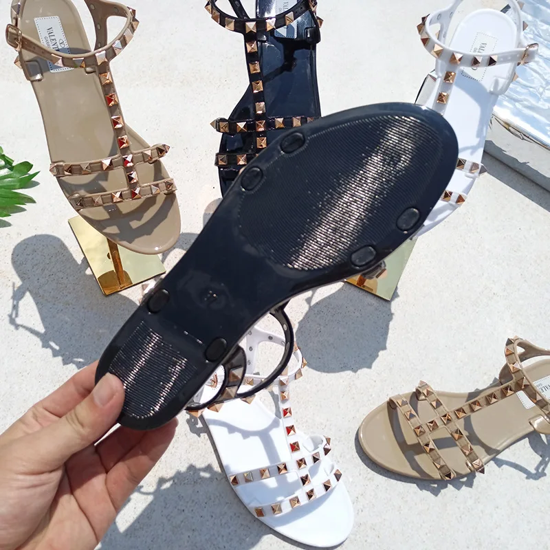 Summer Sandals Women Rivet Black White Shoes Sandalias Mujer Verano 2024 Sandals Ladies Shoes Slippers  Sapatos Femininos