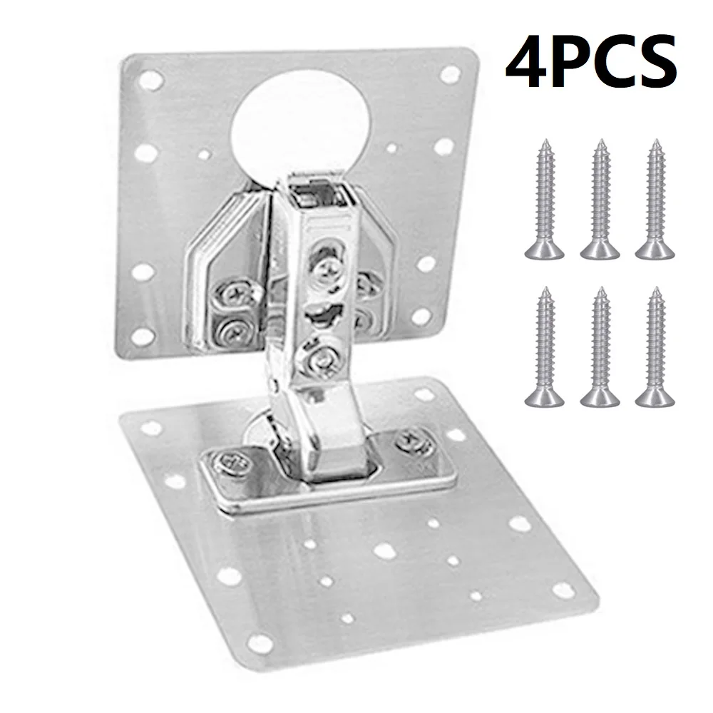 New Cabinet Hinge Repair Plate Kit 4PCS Kitchen Cupboard Door Hinge Mounting Plate with Screws Flat Fixing Brace Brackets