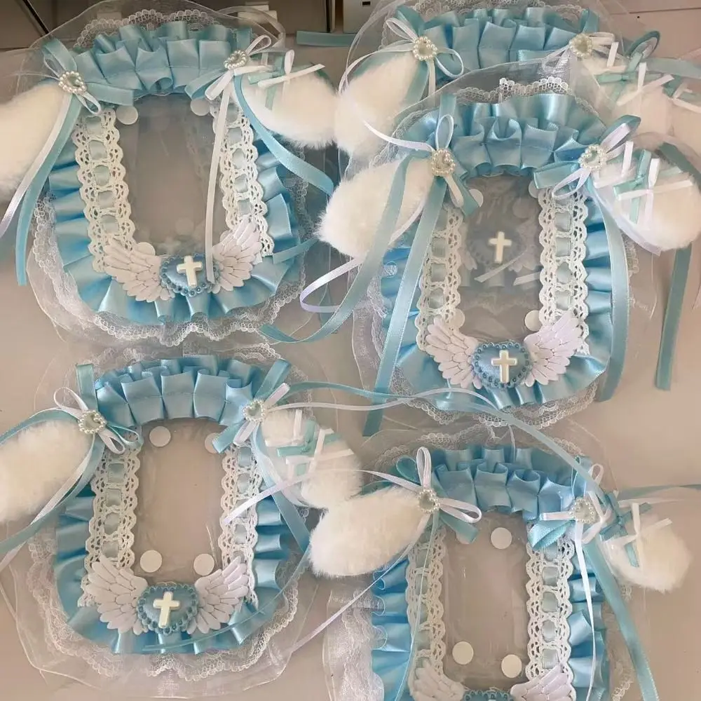 Cute Angel Wings Card Holder Lace Photo Protector Case Anime Pink Bow Photocard Holder