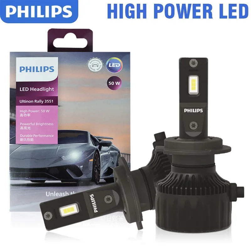 Philips LED H4 H7 H11 Ultinon Rally 3551 HB3 HB4 HIR2 Power 100W 9000LM 9005 9006 9012 รถ 6500K สีขาวลูเมนวัตต์ 1