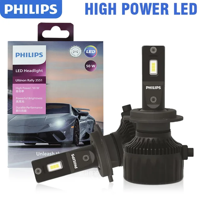 Philips LED H4 H7 H11 Ultinon Rally 3551 HB3 HB4 HIR2 Power 100W 9000LM 9005 9006 9012 รถ 6500K สีขาวลูเมนวัตต์ 1