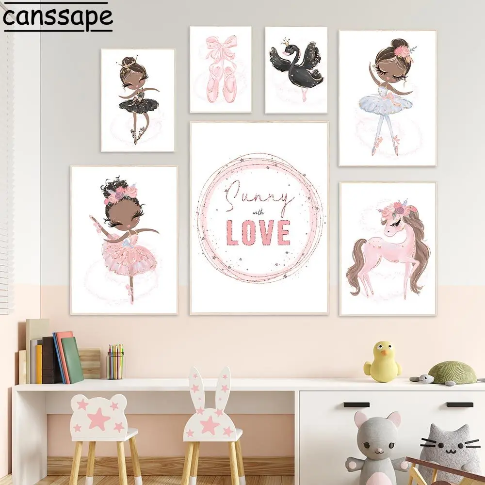 Nome Personalizzato Canvas Painting Ballet Girl Painting Poster Swan Print Pictures Shoes Wall Art Nursery Poster Neonate Room Decor