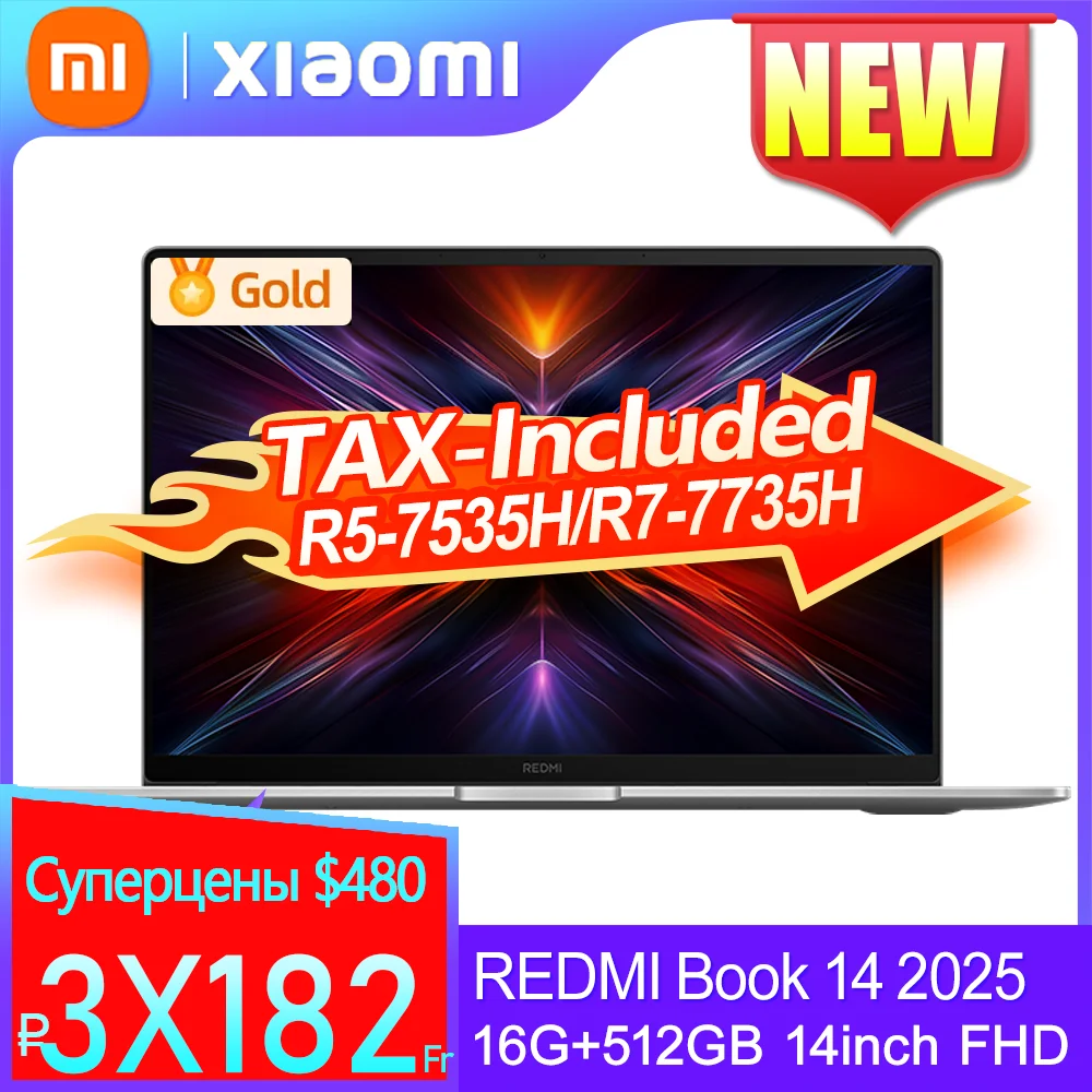 Notebook Laptop REDMI Book 14 2025 R5-7535H Radeon 660M/R7-7735H Radeon 680M 16GB+512GB 14inch FHD 60Hz Screen