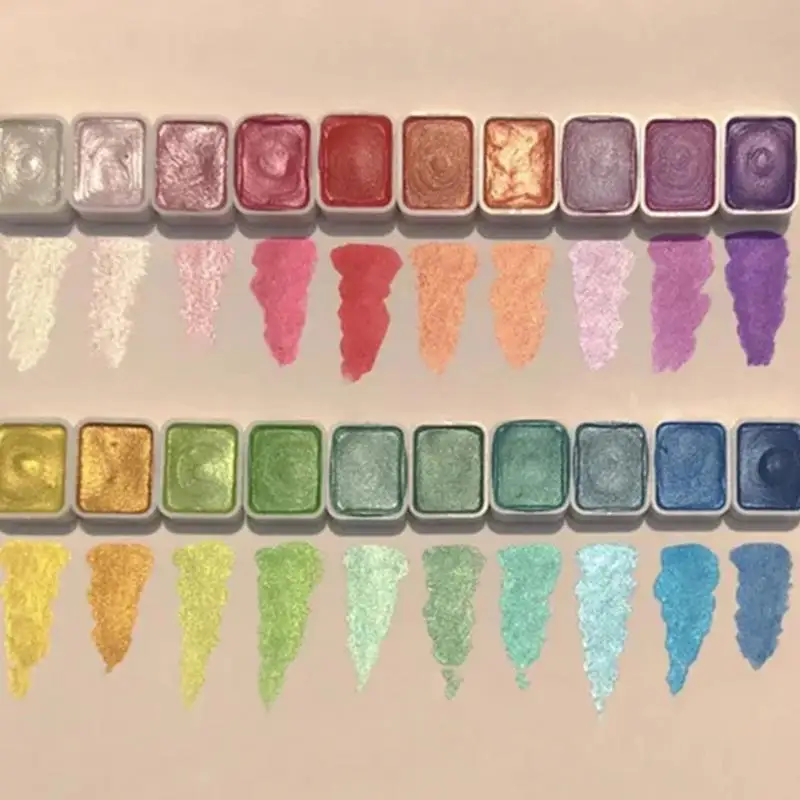 

20 Colors Pearlescent Watercolor Paint In Portable Box Solid Pearlescent Glitter Gold Painting Art Supplies For kids Artists