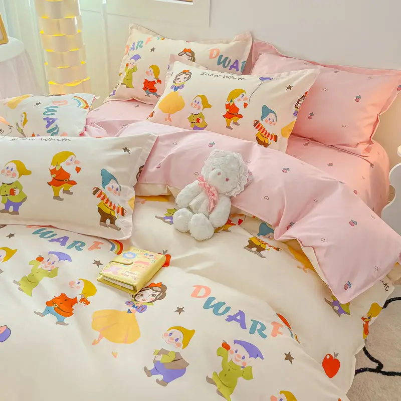 

Lotso Snow White Stitch Mickey Anime Cartoon Four Seasons Brushing Creative Printing 4pcs Class A Pure Cotton Bedroom Bedding