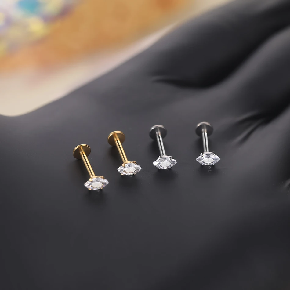1PC 16G Titanium Helix Piercings Tiny Marquise CZ Tragus Stud Ear