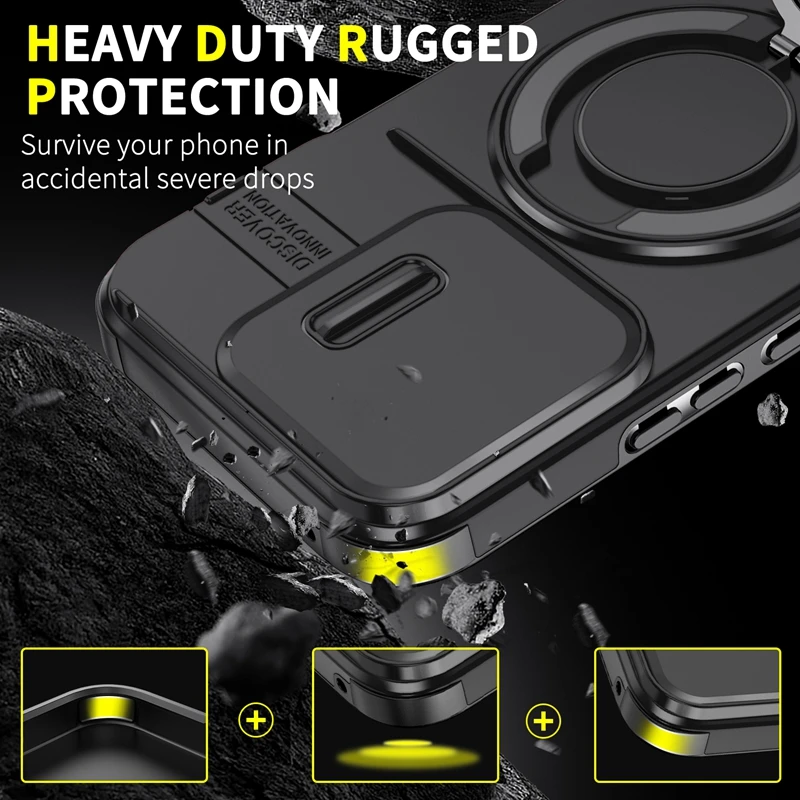 Enhanced Magnetic Ring Holder Case with Slide Camera Lens Protection
