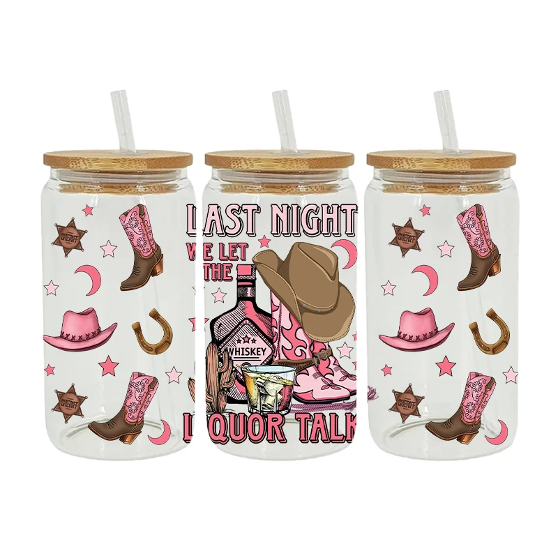 UV DTF Transfer Sticker Cowboy Cow 16oz Libbey Glasses Wraps Bottles Cup Can DIY Waterproof Decals dtf transfer sticker