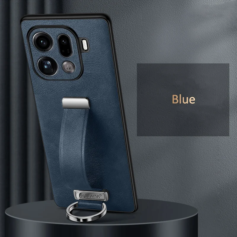 Premium PU Leather Finger Grip Strap Case - Elegant Handheld Protector