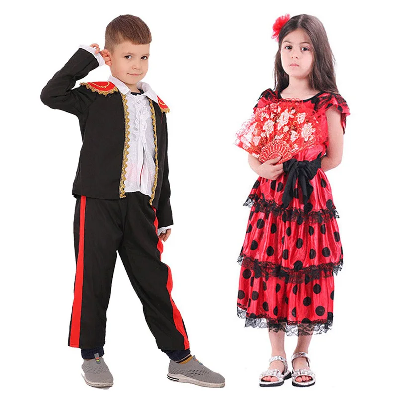 Spainish Child Princess Senorita Costume Flamenco Dancer Boys Girls Dress Match Festival Outfit Jacket Suits Coat For Kids