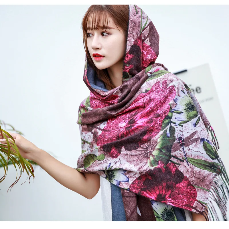 Van Gogh-Inspired Cashmere Wool Scarf - Coffee House Print Winter Wrap
