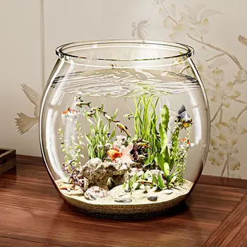 Ultra Clear Round Fish Bowl Plastic Goldfish Bowl Desktop Fish Tank 360-Degree View Household Desktop Small Aquarium