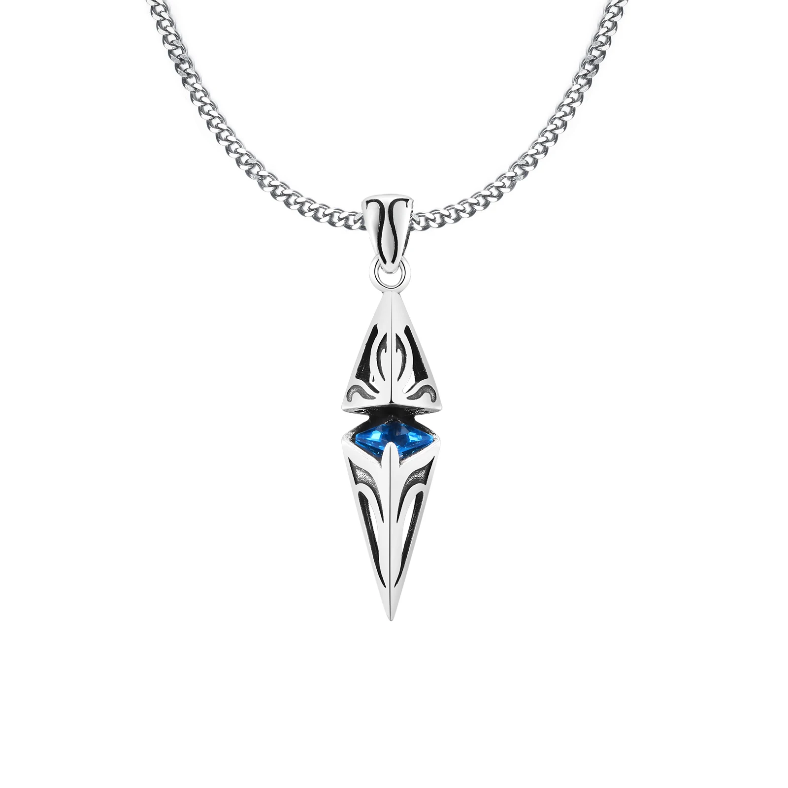 빛나는 화살 펜던트와 나이트 스피어 목걸이, 어둠 속을 밝히는 파이크 목걸이, 할로윈을 위한 여성과 남성 선물 9 Mrainbow 남성용 시크 블루 스톤 목걸이, 스테인레스 스틸, 기하학적 펜던트 칼라, 발렌타인 생일 파티 선물