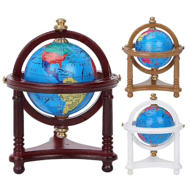 

1:12 Dollhouse Miniature Globe Rotatable Mini Globe Toy With Wood Stand For Doll House Decor Accessories Gift For Kids