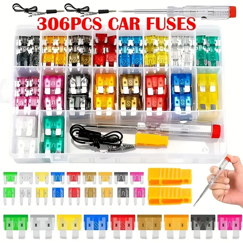 Car fuse combination kit 50-306 pcs mini small medium fuse blade type for marine automotive 2A 3A 5A 10A 15A 20A 25A 30A 35A