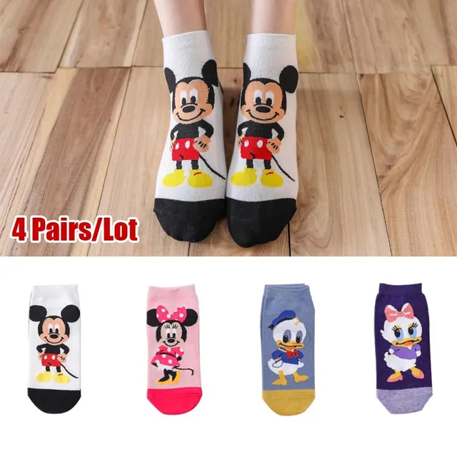 5 pairs Hot sale Cartoon Kawaii woman sock Mickey Minnie Donald winnie Daisy cotton girl slipper sock Funny invisible ankle sock Khaki