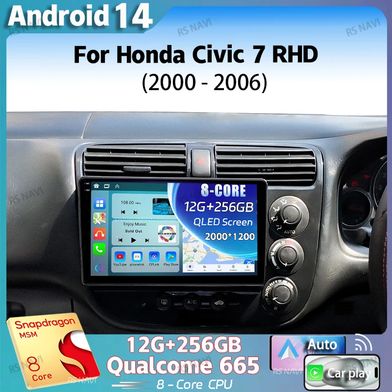 

Android 14 For Honda Civic 7 RHD 2000 - 2006 2K QLED Stereo Car Radio Multimedia Video Player GPS AI Voice CarPlay Head Unit