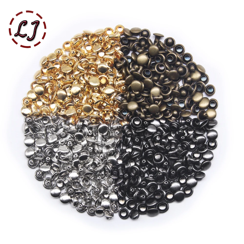 Brass Metal Double Cap Rivets for Leather Craft and DIY Accessories (100 Sets)