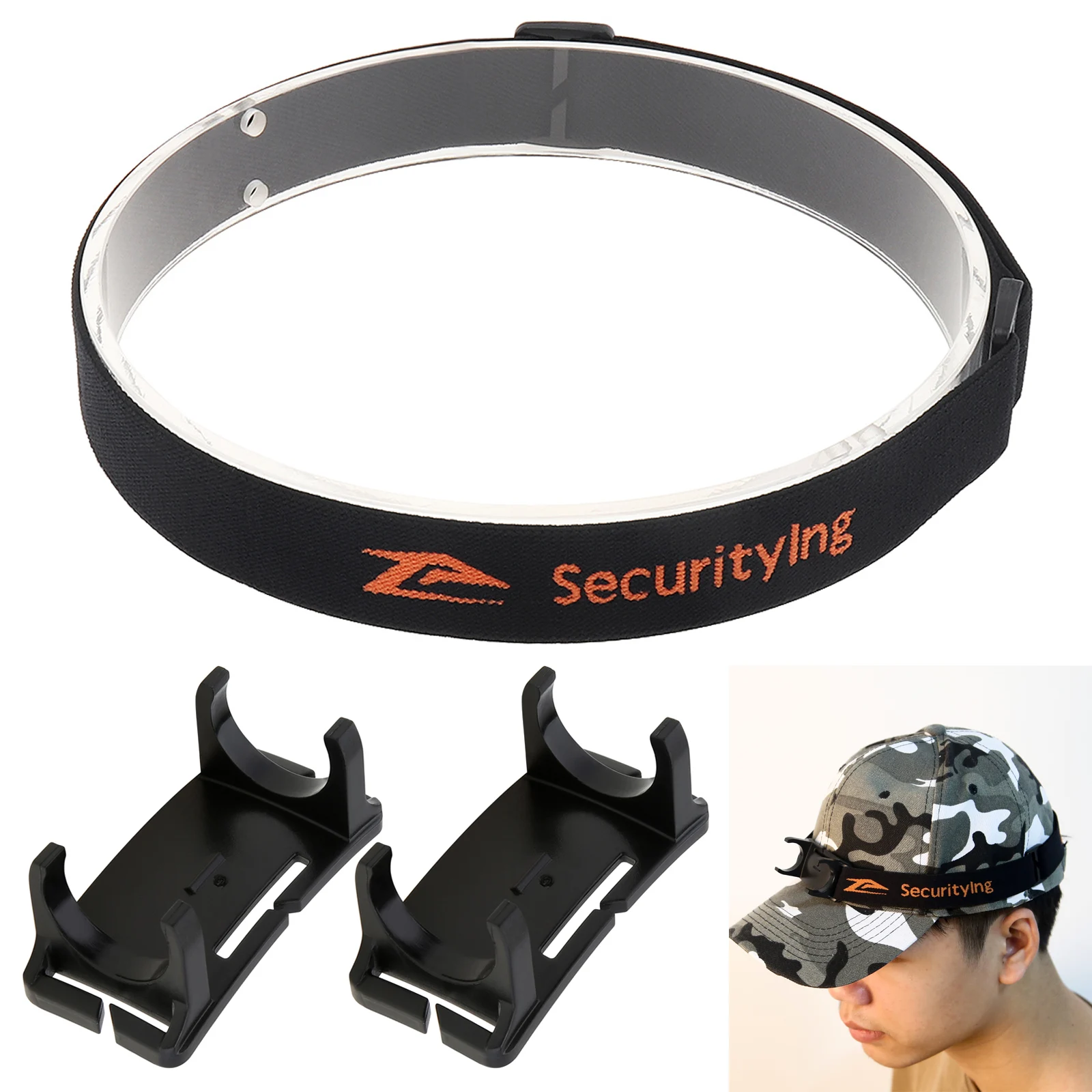 SecurityIng Elastic Headband Adjustable Headlight Strap for 22-26mm Torch Headlight with 2pcs Bracket, Head Lamp Strap headlight strap holder