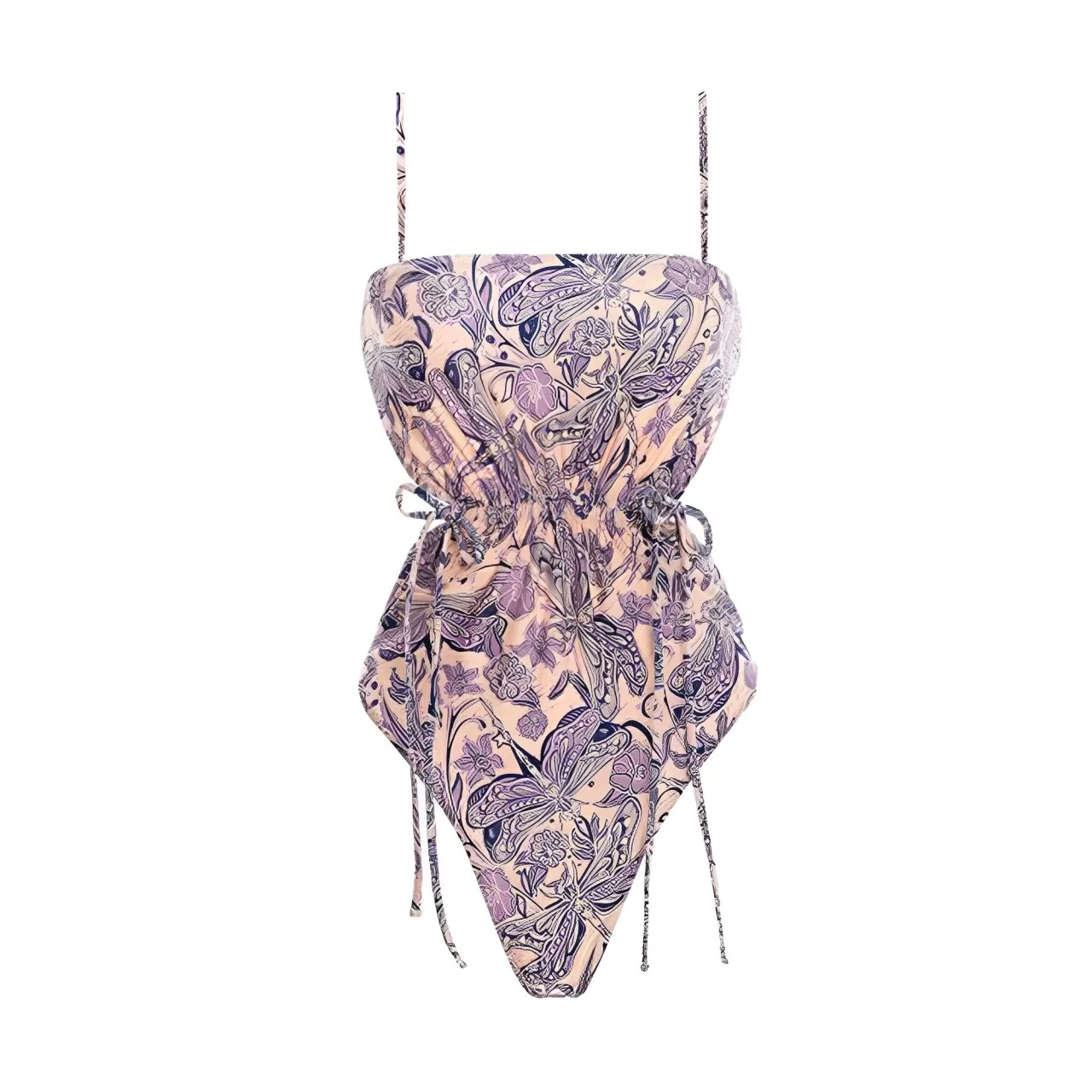 2024 New Summer Women's Suspender Bikini Set Rural Style Swimming Suit Adjustable Waist Drawstring Design Hollow Out Swimwear