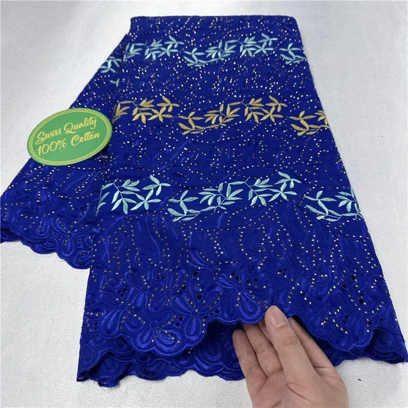 

5 yard Swiss lace fabric With stones beaded embroidery African 100% cotton fabrics Swiss voile lace popular Dubai style KL112701