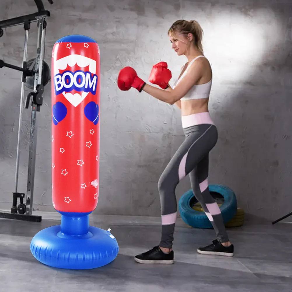 Kids Inflatable Punching Bag Free Standing Boxing Bag Lightweight Bounce-Back Punch Inflation Punching Column for Fitness
