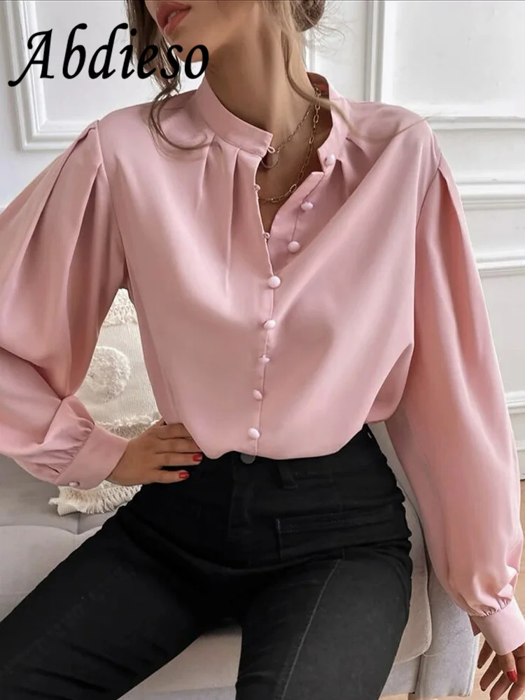 

Abdieso Autumn Pleated Elegant Long Sleeve Shirt Blouse For Women Clothes Fashion 2023 Office Ladies Button Up Loose Shirts Top