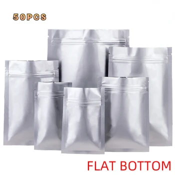 50PCS Aluminum Foil Flat Bottom Ziplock Bags Thick Food Storage Bag Vacuum Sealer Food Packaging Tea Avoid light Proof