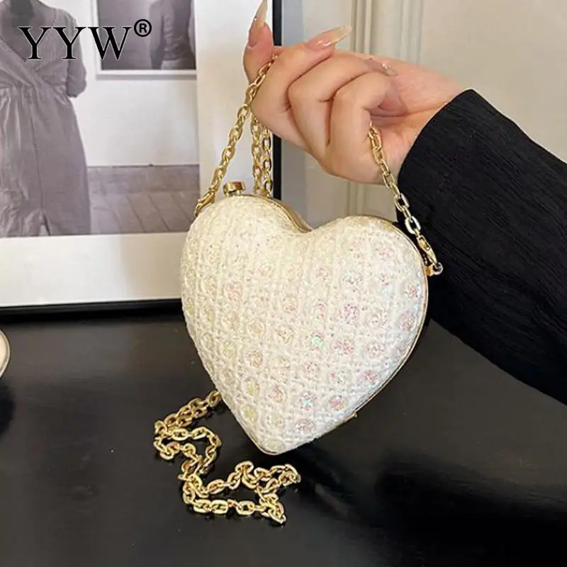 2023 Love Heart Shape Glitter Sequins Mini Clutch Handbag Women Bling Diamond PU Leather Messenger Purse Crossbody Shoulder Bag