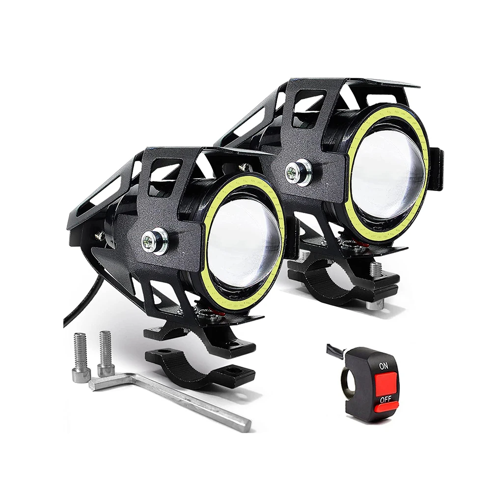 

1pair Motorcycle LED Headlights Angel Eyes DRL 125W Bright U7 Spotlights Auxiliary Lamp Bicycle Motorbike Car Driving Fog Lights