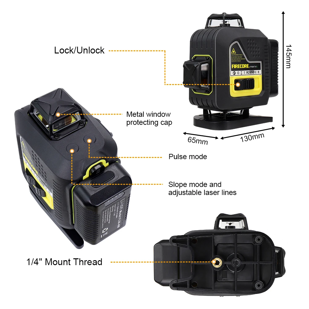 FIRECORE F504T-XG 16 lines 4D Green Laser Level 360 nivel laser Self-Leveling лазерный уровень Remote Control Support Receiver laser level